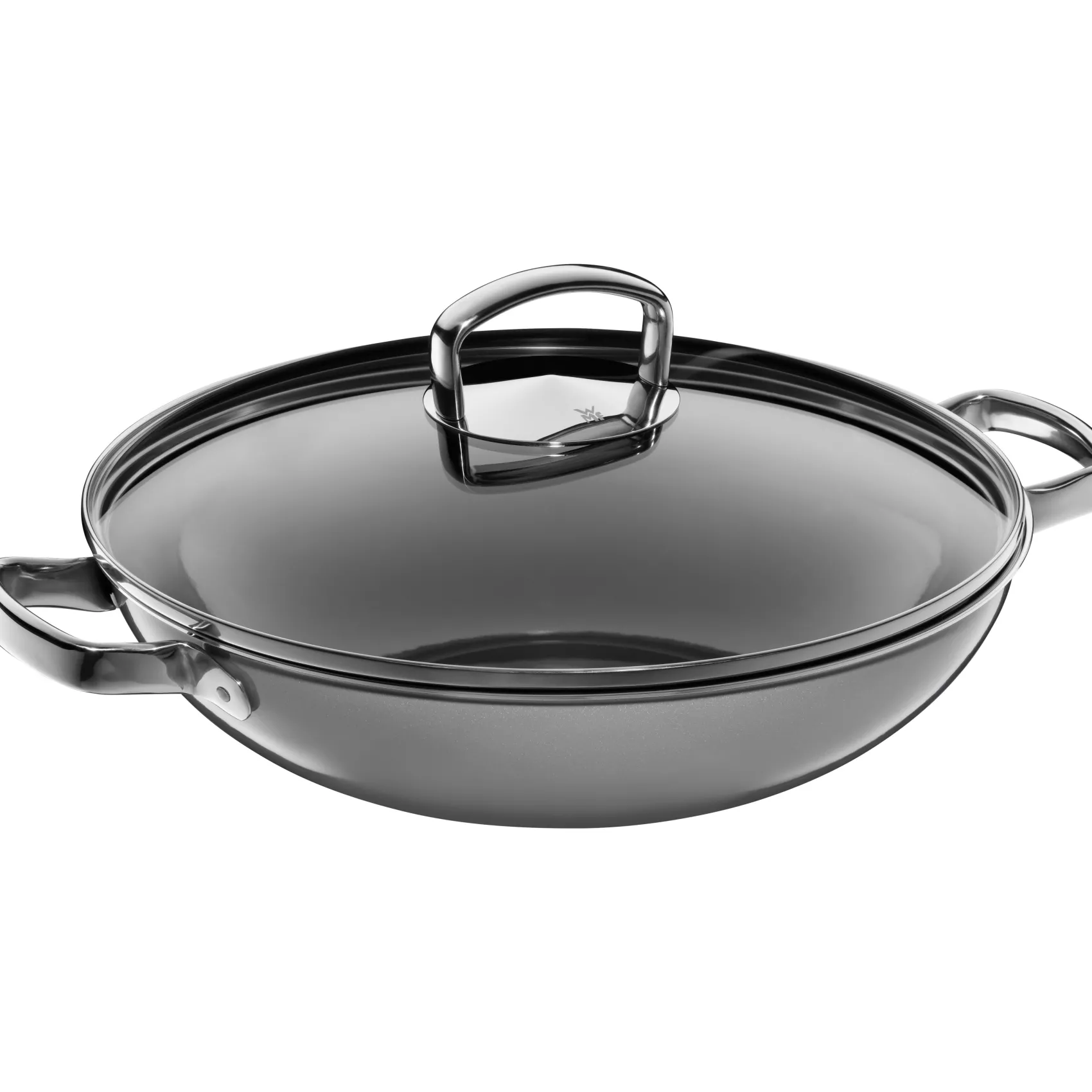 WMF Woks|Pfannen Mit Deckel|Fusiontec Mineral Wok mit Glasdeckel, 32 cm, Platinum