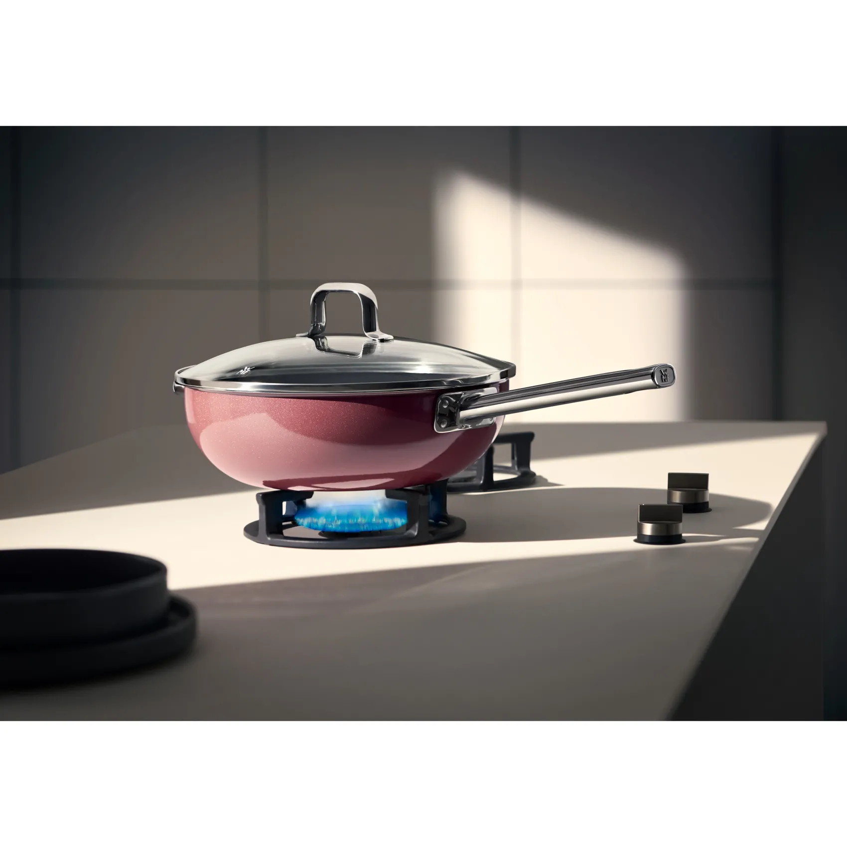 WMF Woks|Fusiontec Mineral Wok mit Glasdeckel, 28 cm, Platinum