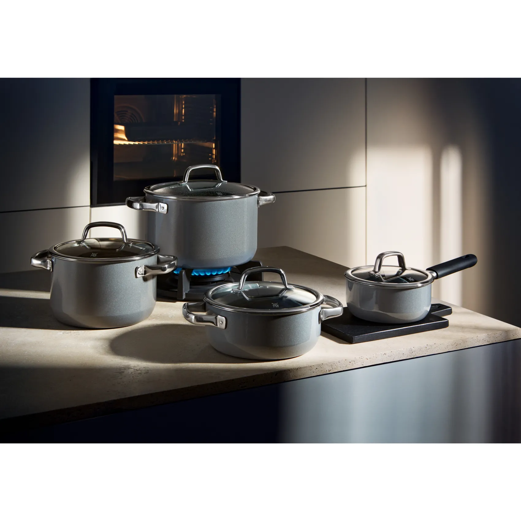 WMF Woks|Pfannen Mit Deckel|Fusiontec Mineral Wok mit Glasdeckel, 36 cm, Platinum