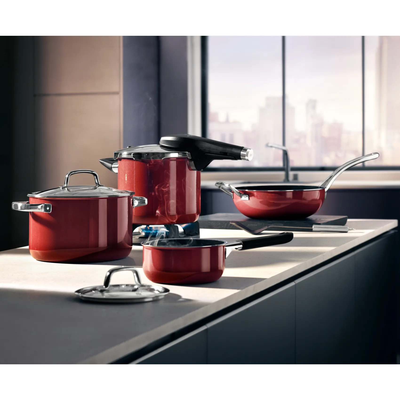 WMF Schnellkochtöpfe|Induktionstöpfe|Fusiontec Perfect Premium Schnellkochtopf, 22 cm, 6,5 l Red