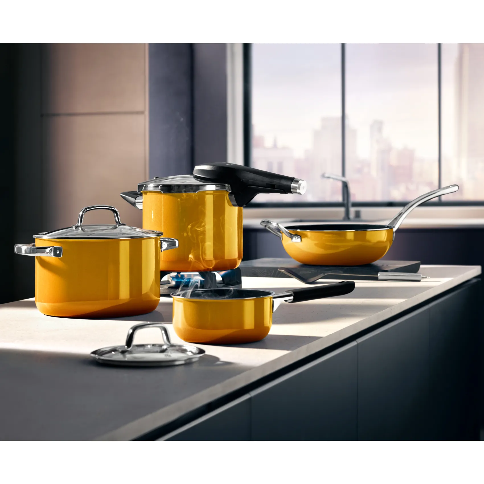 WMF Schnellkochtöpfe|Induktionstöpfe|Fusiontec Perfect Premium Schnellkochtopf, 22 cm, 4,5 l Yellow