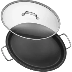 WMF Pfannen Mit Deckel|Induktionspfannen|Gourmet-/Fischpfanne mit Glasdeckel, oval, 38 x 26 cm