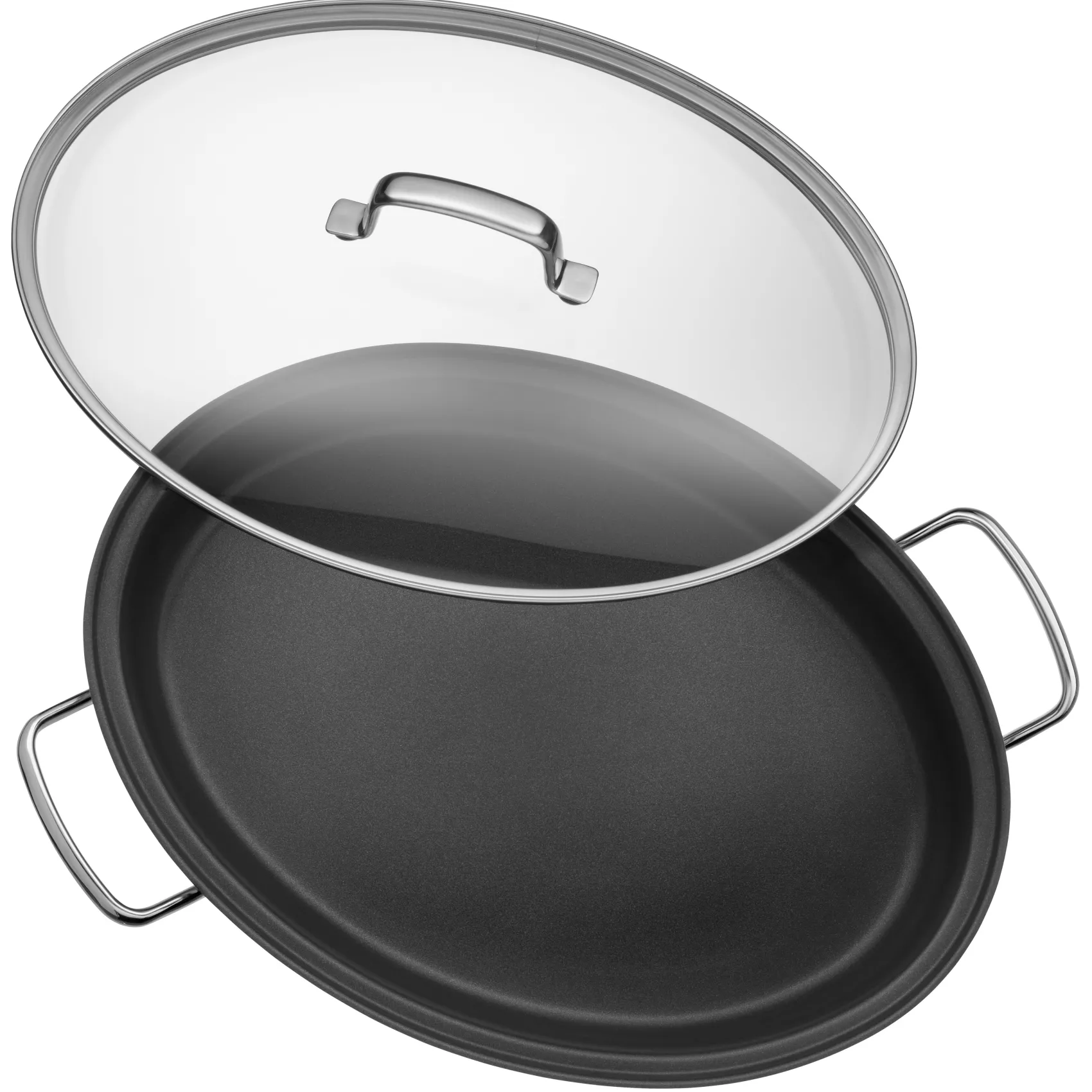 WMF Pfannen Mit Deckel|Induktionspfannen|Gourmet-/Fischpfanne mit Glasdeckel, oval, 38 x 26 cm