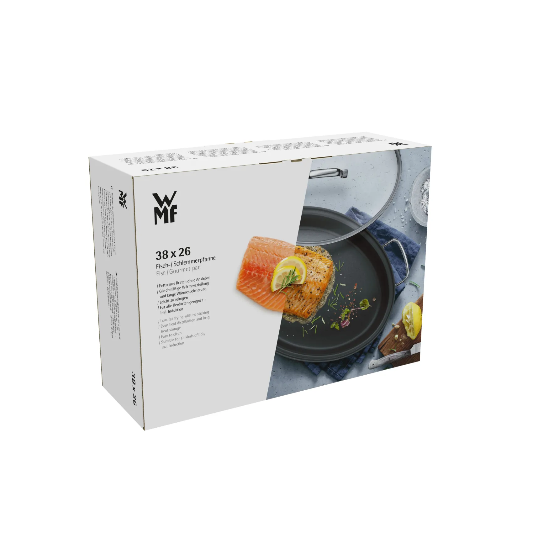 WMF Pfannen Mit Deckel|Induktionspfannen|Gourmet-/Fischpfanne mit Glasdeckel, oval, 38 x 26 cm