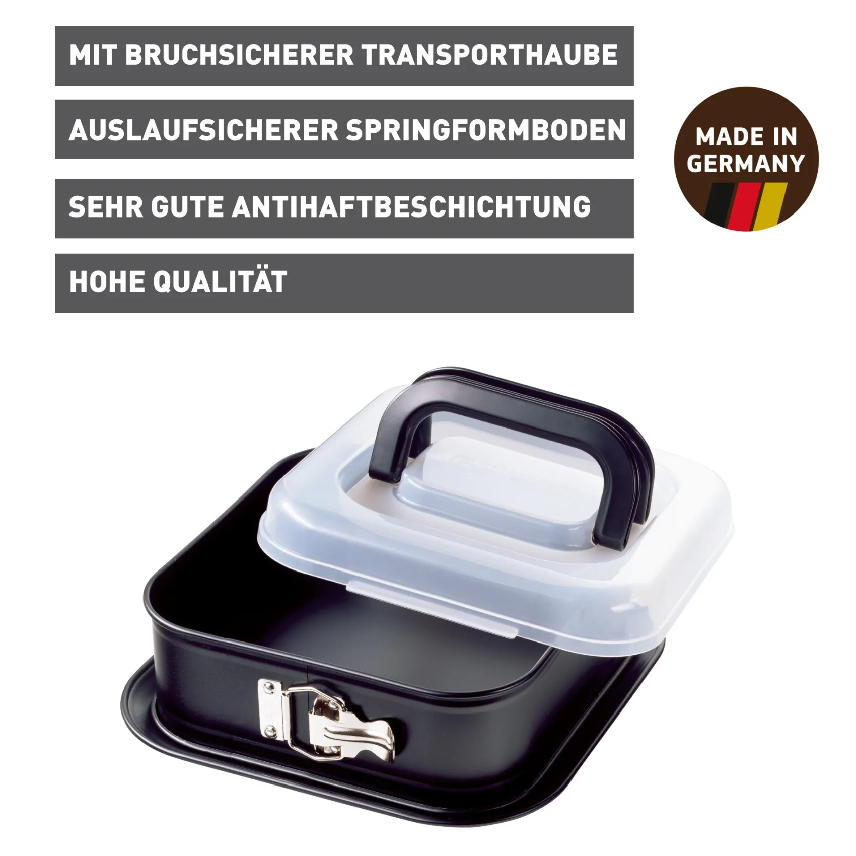 WMF Backformen|KAISER Inspiration Springform quadratisch mit Transporthaube, 24 x 24 cm