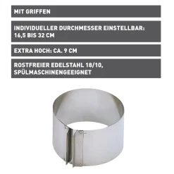 WMF Backutensilien|KAISER Inspiration Tortenring mit Griffen, 9 cm hoch