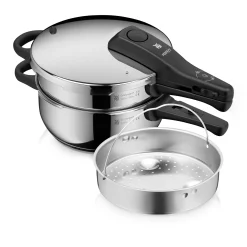 WMF Schnellkochtöpfe|Induktionstöpfe|Perfect One Pot Schnellkochtopf-Set, 22 cm, 3 & 4,5 L, stapelbar, mit Dämpfeinsatz