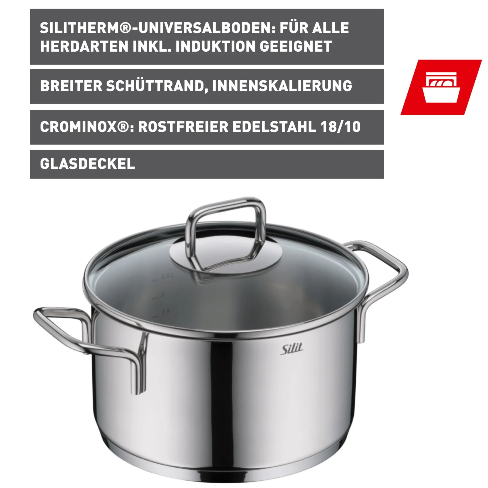 WMF Kochtöpfe|Silit Extra Cook Kochtopf 20 cm mit Glasdeckel