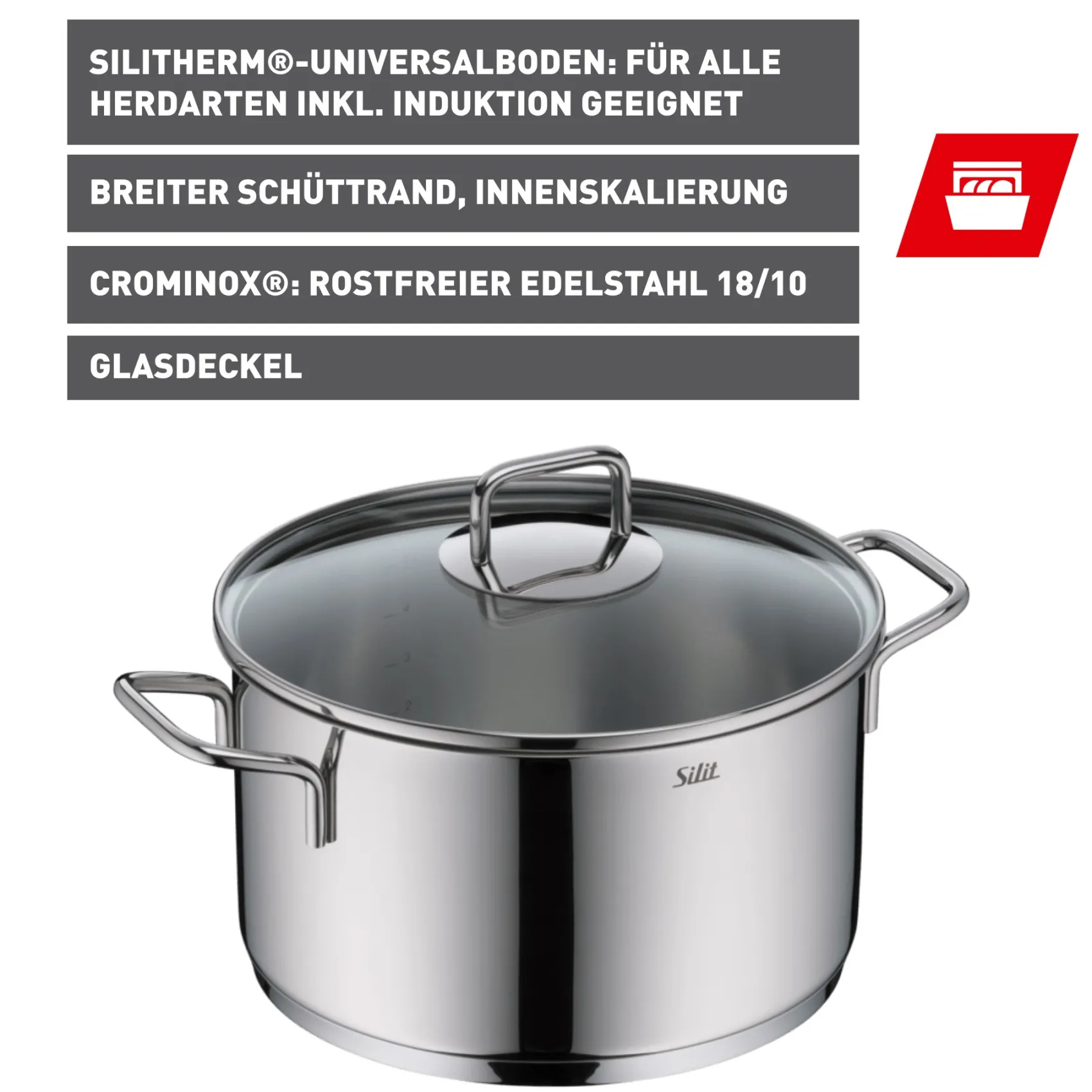 WMF Kochtöpfe|Silit Extra Cook Kochtopf 24 cm mit Glasdeckel