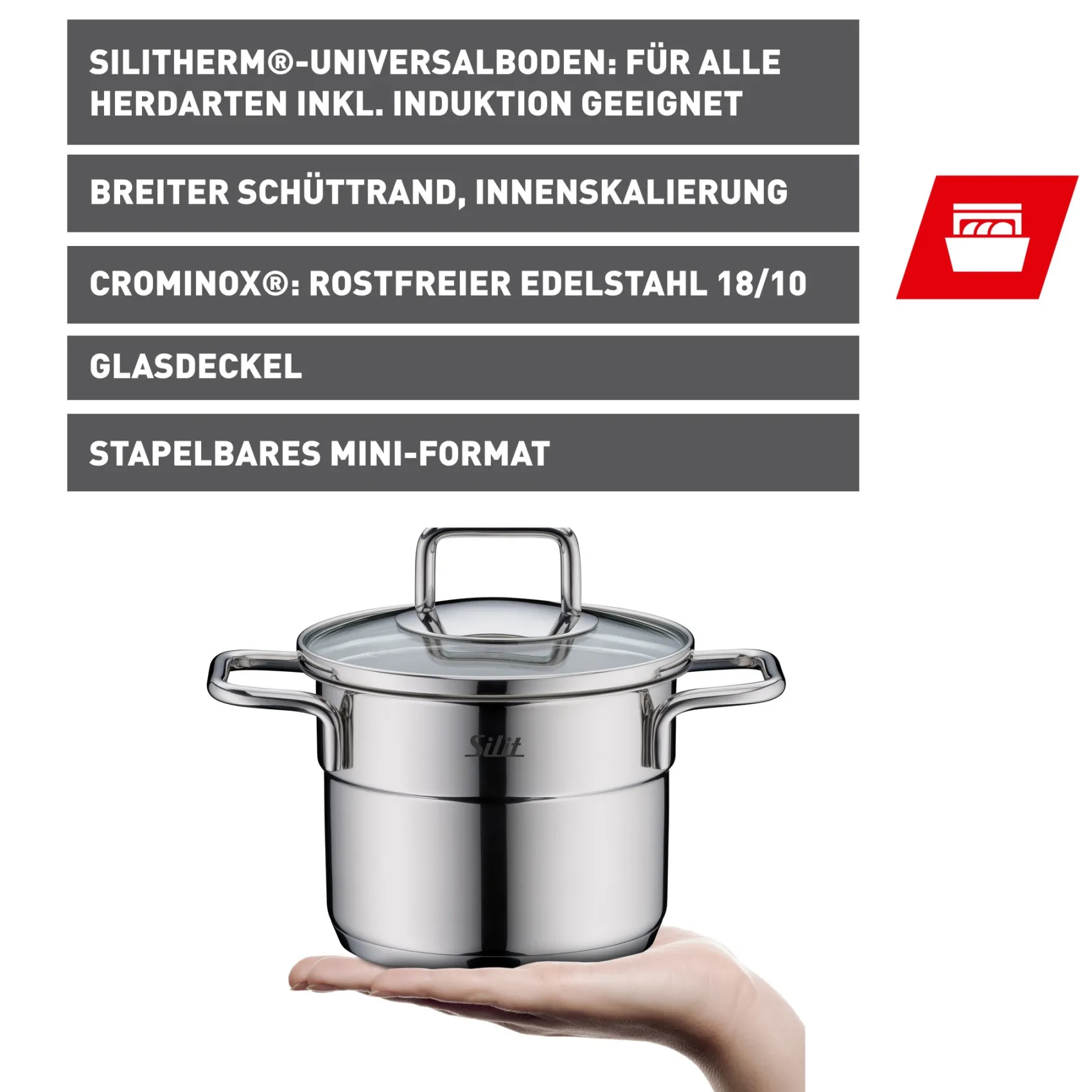 WMF Kochtöpfe|Silit Extra Cook Mini-Kochtopf 12 cm mit Glasdeckel