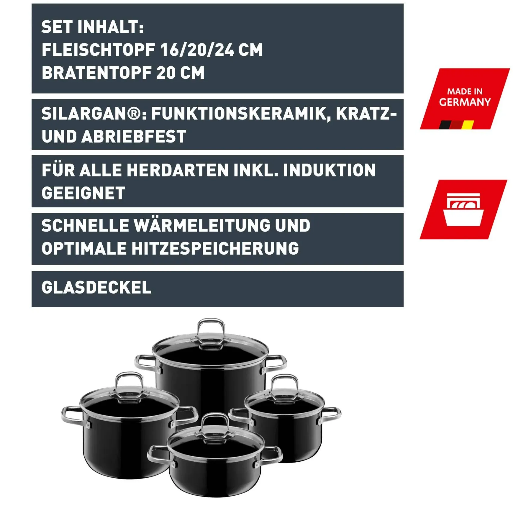 WMF Topfsets|Silit Silargan® Elegance Topf-Set, 4-teilig, Black