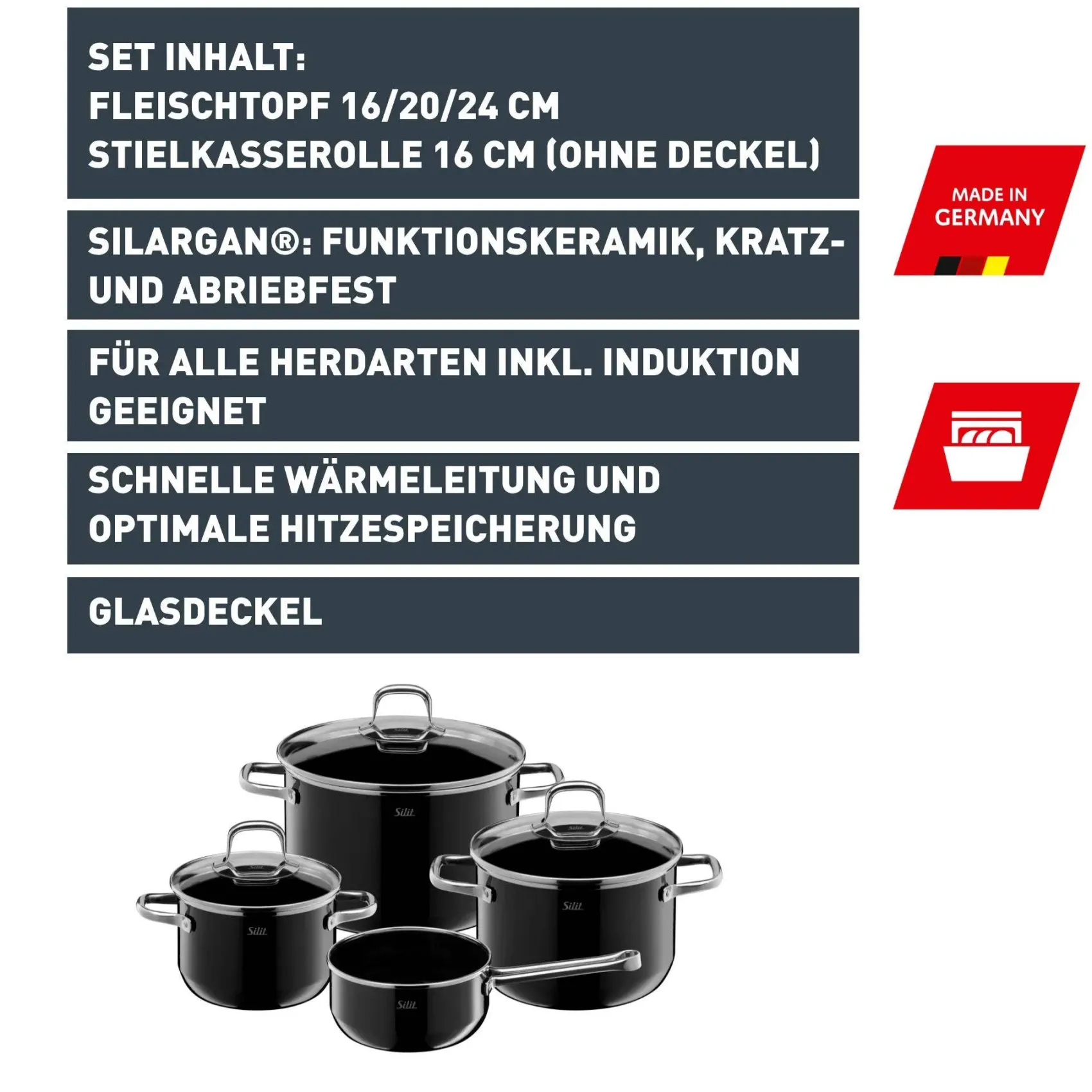 WMF Topfsets|Silit Silargan® Elegance Topf-Set, 4-teilig, Black