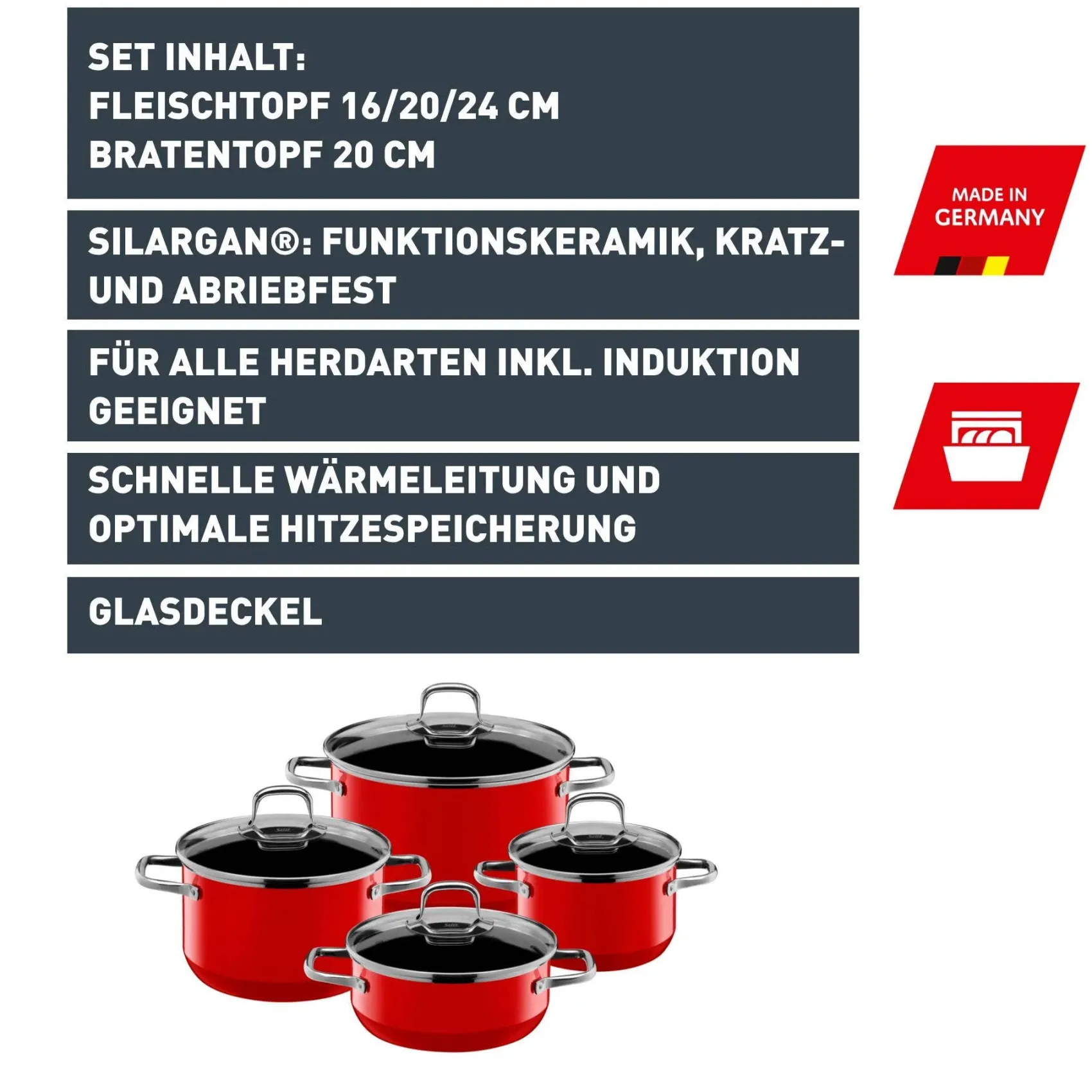 WMF Topfsets|Silit Silargan® Elegance Topf-Set, 4-teilig, Red