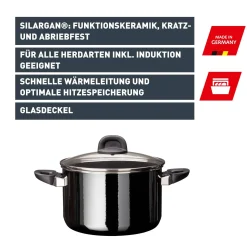 WMF Kochtöpfe|Induktionstöpfe|Silit Silargan® Modesto Kochtopf mit Deckel, 24 cm, Black