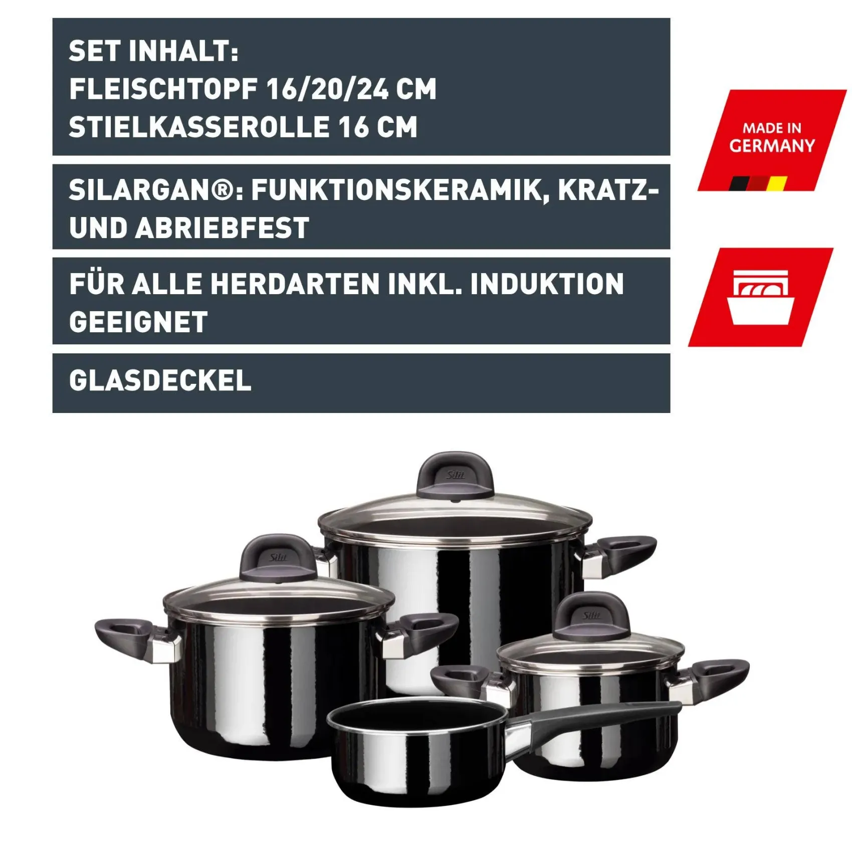 WMF Topfsets|Silit Silargan® Modesto Topf-Set 4-teilig, Black