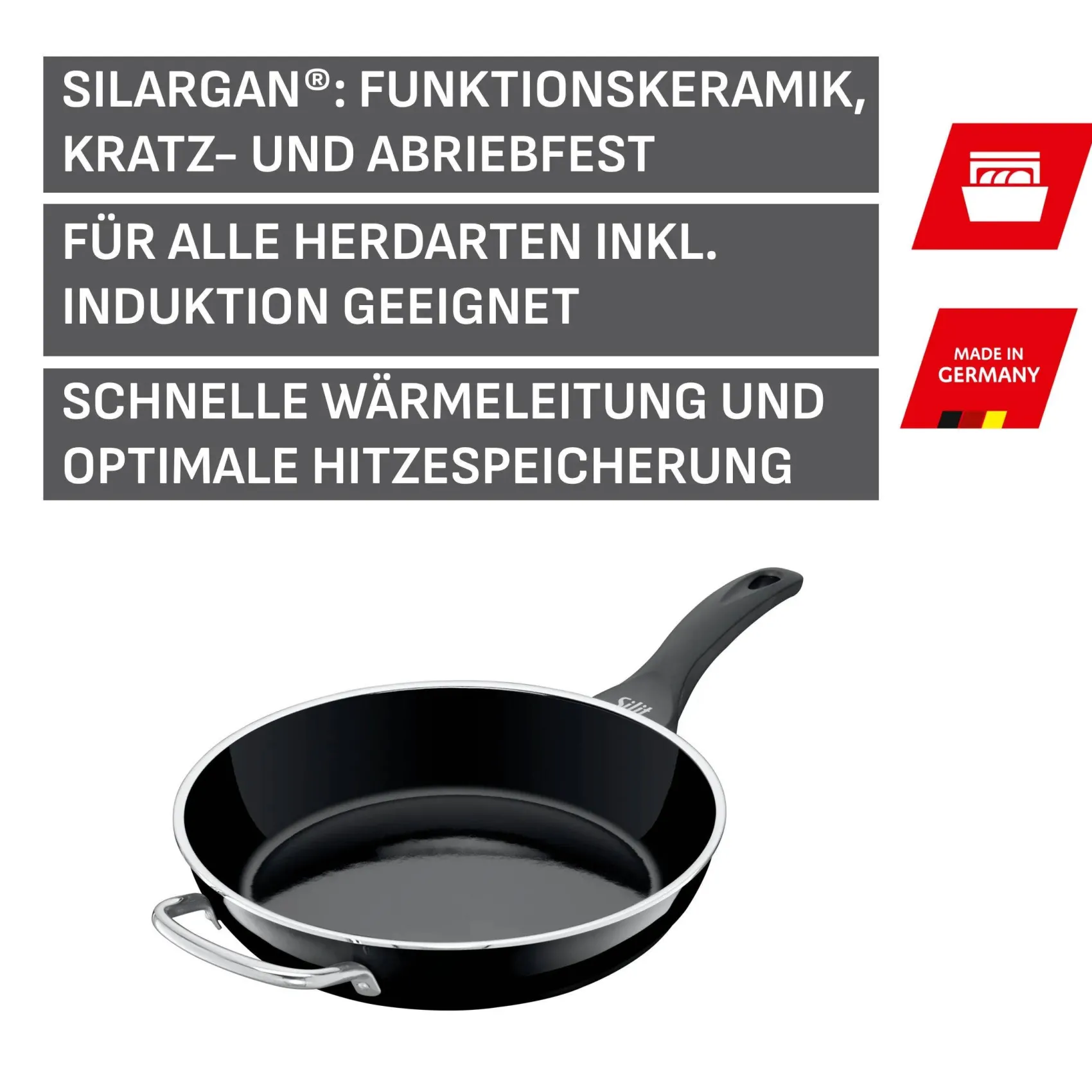 WMF Induktionspfannen|Silit Silargan® Professional Stielpfanne hoch, 28 cm, Black