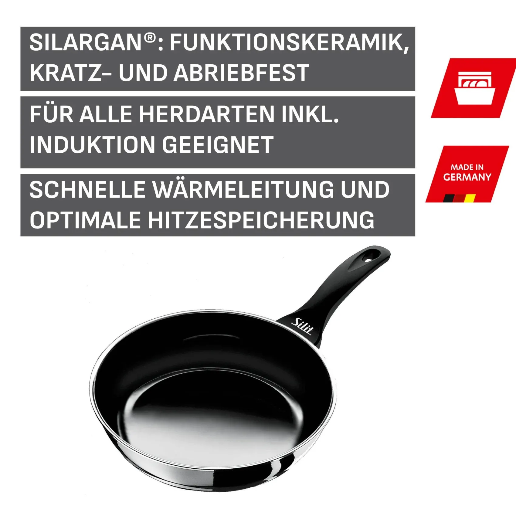 WMF Induktionspfannen|Bratpfannen|Silit Silargan® Professional Stielpfanne hoch, 20 cm, Black