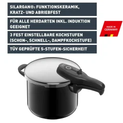 WMF Schnellkochtöpfe|Induktionstöpfe|Silit Silargan® Sicomatic t-Plus Schnellkochtopf 22 cm, 6,5 l, Black
