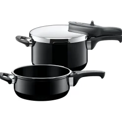WMF Schnellkochtöpfe|Induktionstöpfe|Silit Silargan® Sicomatic t-Plus Schnellkochtopf-Set, 22 cm, 4,5 l und 3,0 l, Black