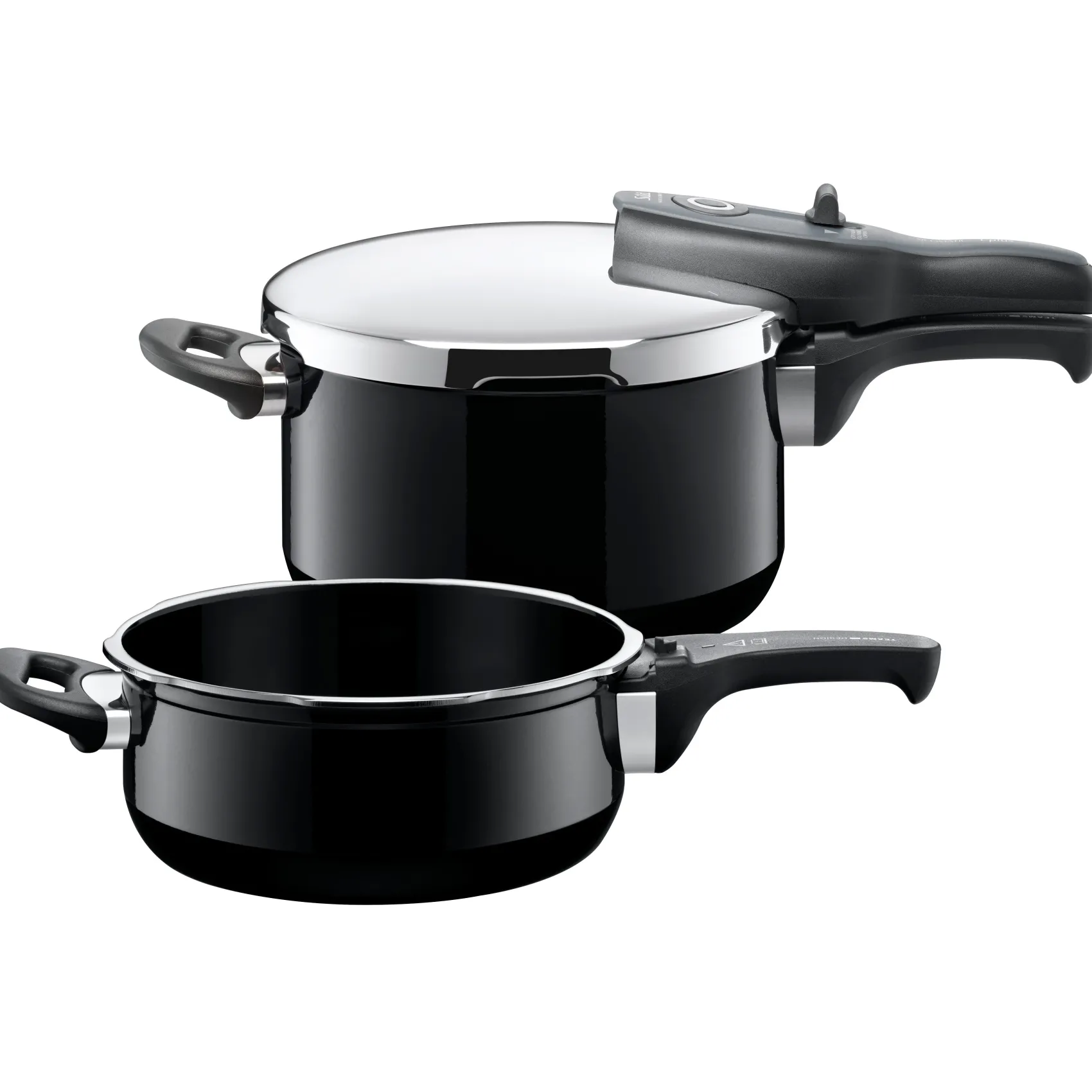 WMF Schnellkochtöpfe|Induktionstöpfe|Silit Silargan® Sicomatic t-Plus Schnellkochtopf-Set, 22 cm, 4,5 l und 3,0 l, Black
