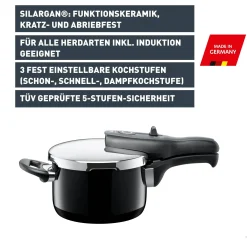 WMF Schnellkochtöpfe|Induktionstöpfe|Silit Silargan® Sicomatic t-Plus Schnellkochtopf 2,5 l, Black