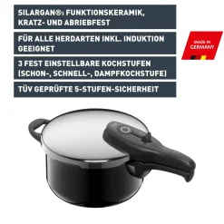 WMF Schnellkochtöpfe|Induktionstöpfe|Silit Silargan® Sicomatic t-Plus Schnellkochtopf, 22 cm, 4,5 l, Black