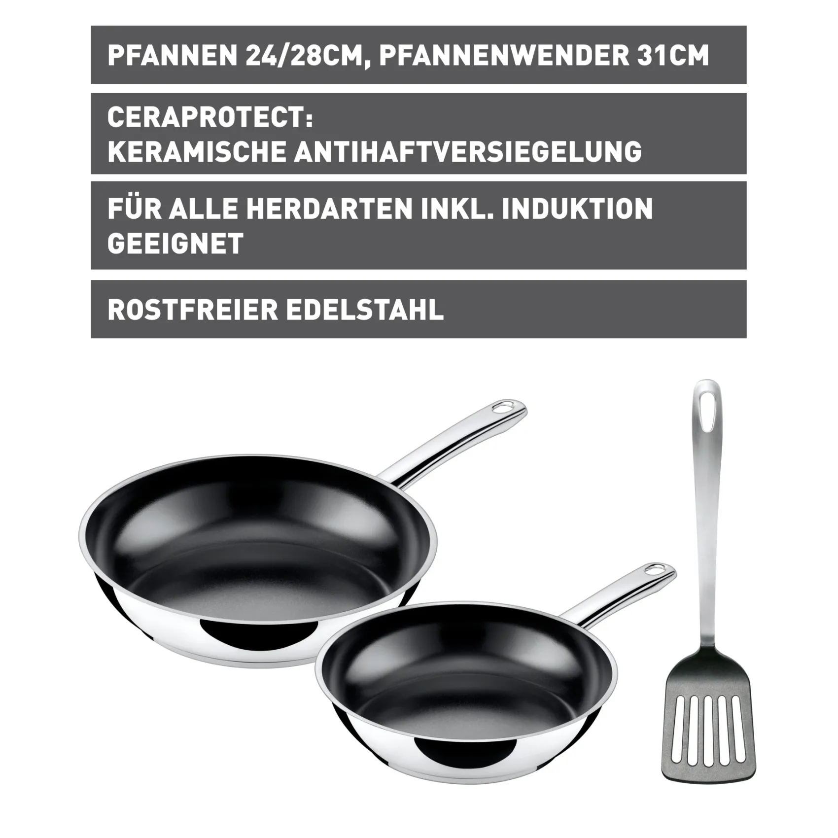 WMF Küchenutensilien|Induktionspfannen|Silit Talis Pfannen-Set mit Pfannenwender, 20 & 24 cm